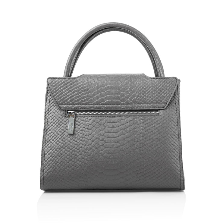 Back of HUTCH Pewter Python Embossed Leather Satchel Handbag