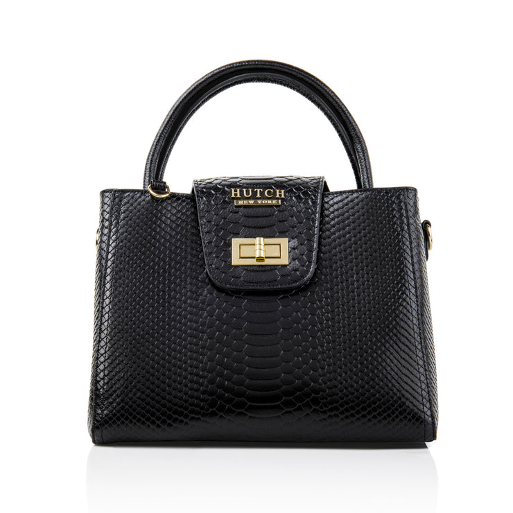 HUTCH Black Python Embossed Leather Satchel Handbag without Pouch
