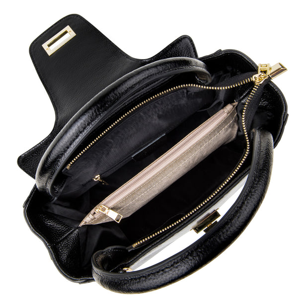 Inside HUTCH Black Python Embossed Leather Satchel Handbag