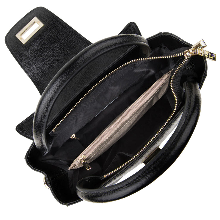Inside Of HUTCH Black Pebbled Leather Satchel Handbag