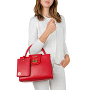 Model Holding HUTCH Ruby Pebbled Leather Satchel Handbag
